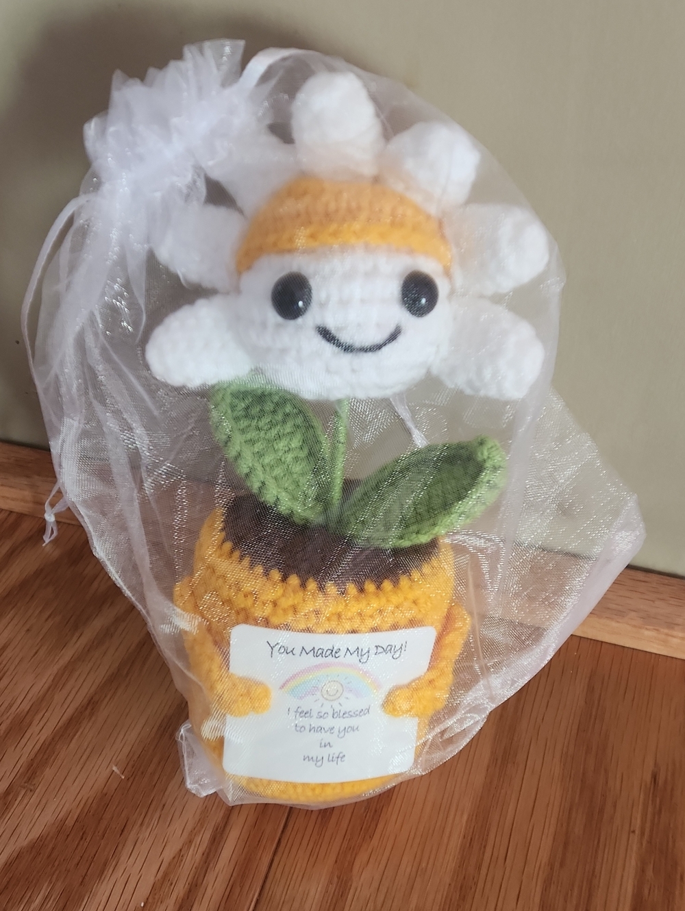Handmade Crochet Mini Daisy Thank You Gift with Sunny Yellow Accent - Picture 3 of 11